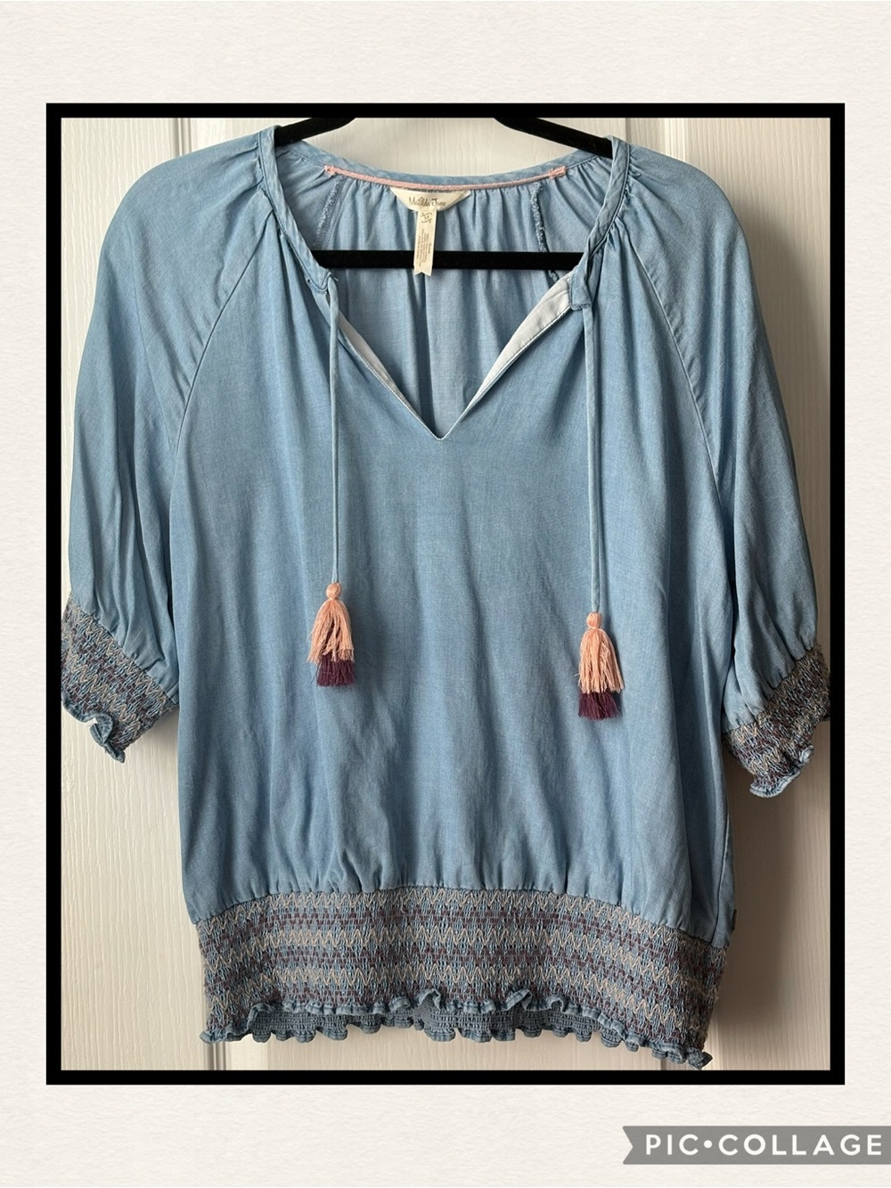 Matilda Jane Enchanted Garden Maysville Light Blue Tassel Peasant Blouse Size M